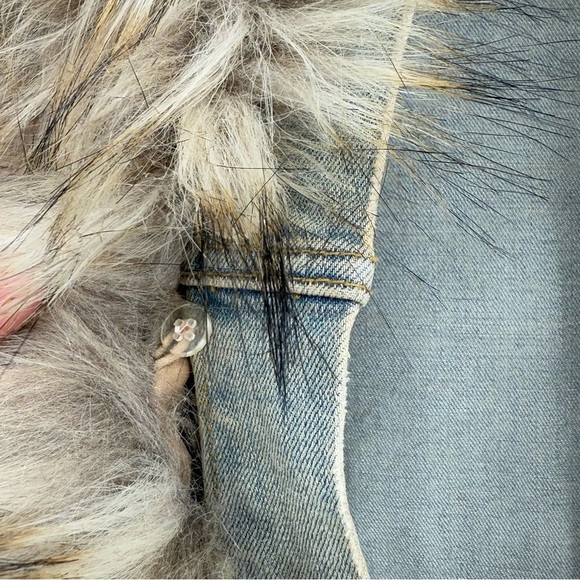 Rockstar Original Fur Trim Denim Paint Splatter Hooded Jean Jacket L - Picture 9 of 16